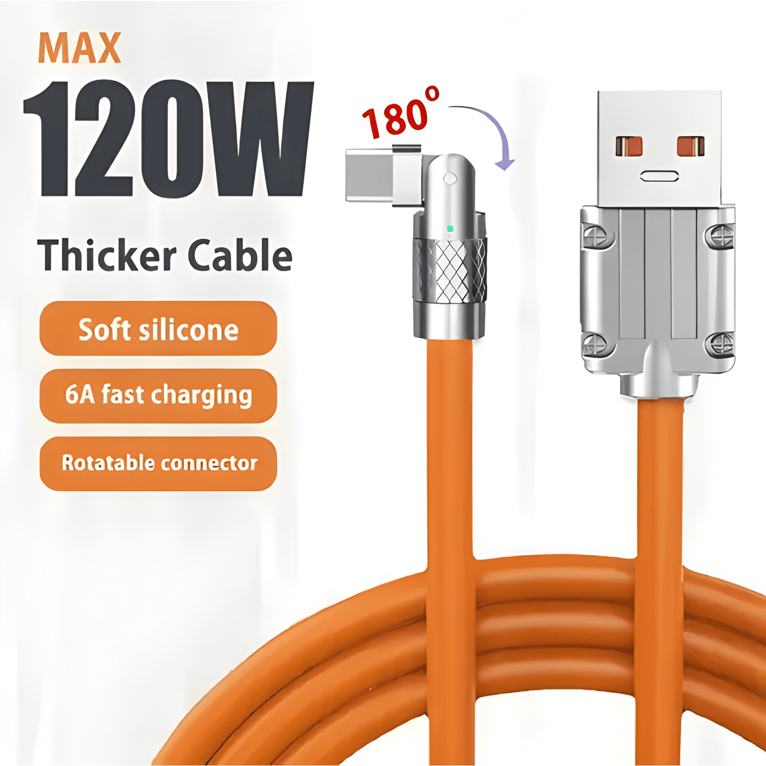 Cable 120w carga super rápida USB a tipo c gira 180°-4