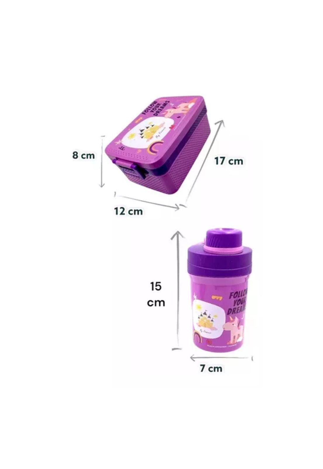 Set de lonchera, fiambrera y botella para niños, diseño infantil, color violeta-2