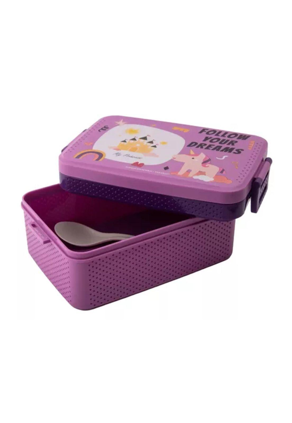 Set de lonchera, fiambrera y botella para niños, diseño infantil, color violeta-4