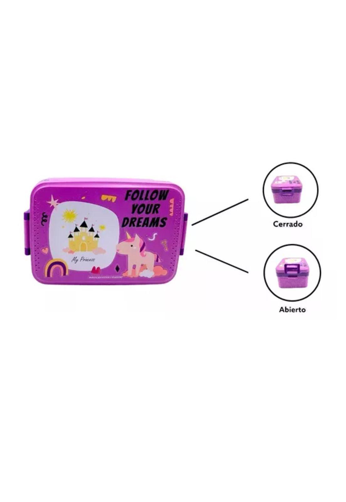 Set de lonchera, fiambrera y botella para niños, diseño infantil, color violeta-5