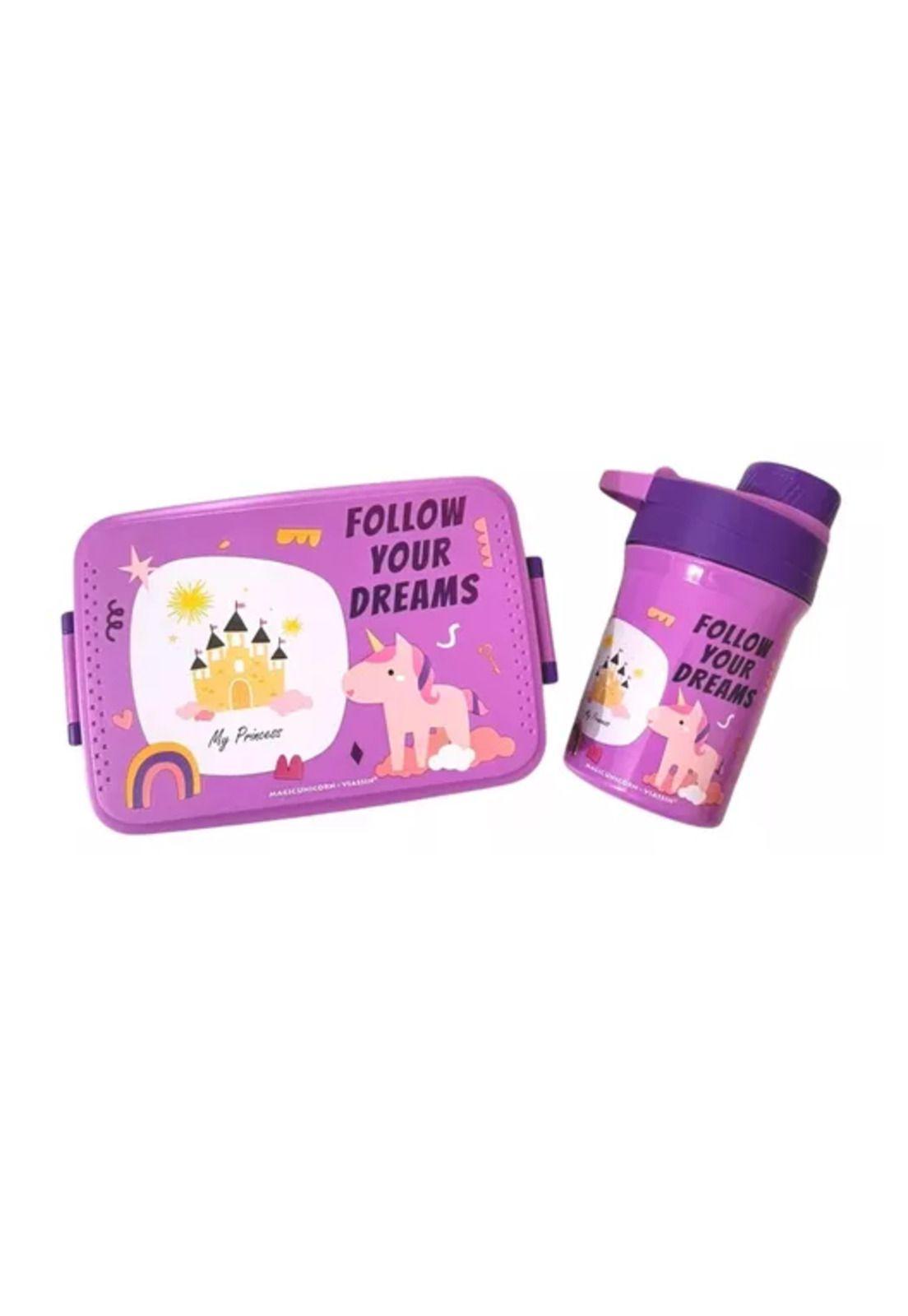 Set de lonchera, fiambrera y botella para niños, diseño infantil, color violeta-6