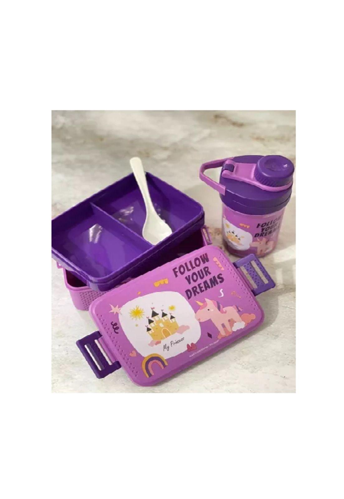Set de lonchera, fiambrera y botella para niños, diseño infantil, color violeta-7