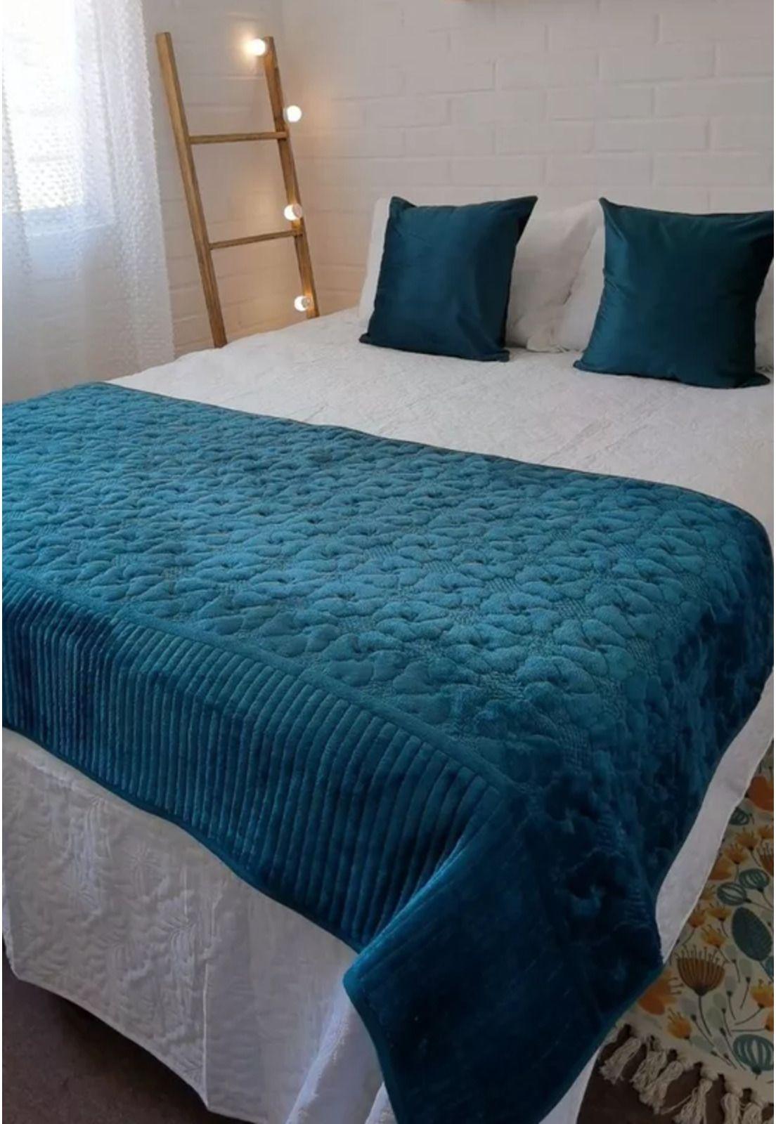 Piecera polar tela reversible 95x210 cm color verde petróleo-1
