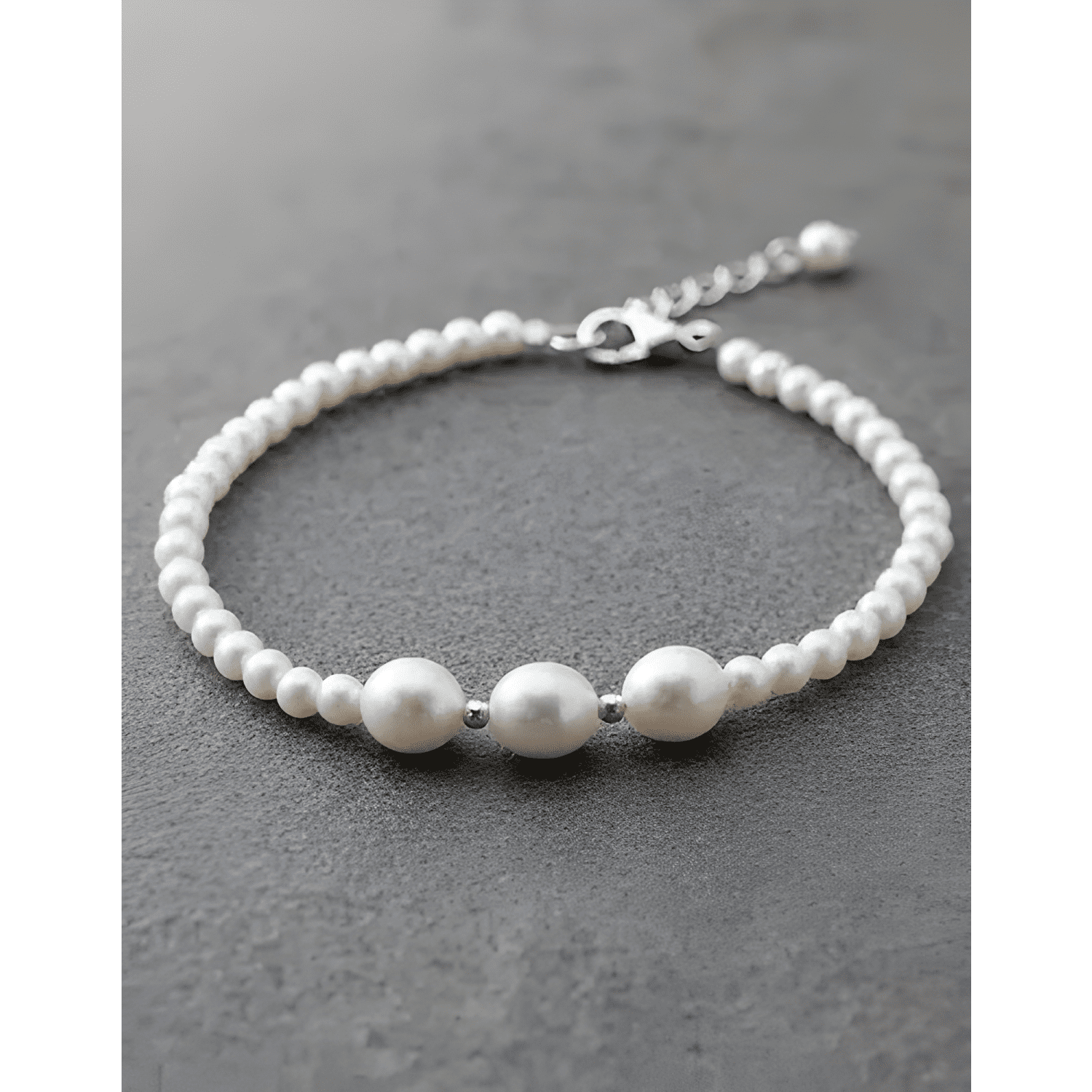 Pulsera plata 925 perlas con 3 perlas de rio regalo mujer-2