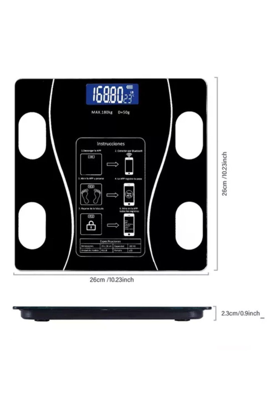 Pesa digital de baño inteligente recargable bluetooth app negro-2