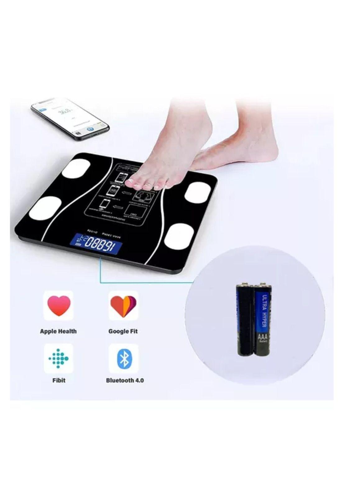 Pesa digital de baño inteligente recargable bluetooth app negro-3