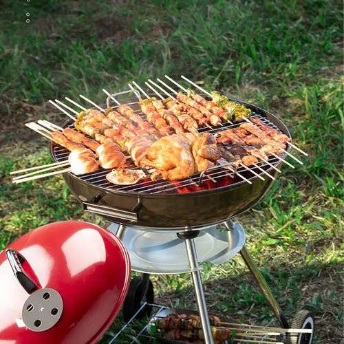 Parrillas A Carbon 85cm Alto Parrilla Redonda Móvil Asados Color Negro y Rojo-4