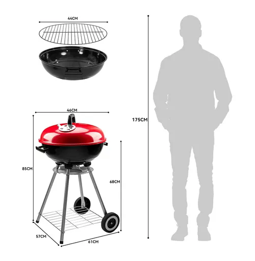 Parrillas A Carbon 85cm Alto Parrilla Redonda Móvil Asados Color Negro y Rojo-6