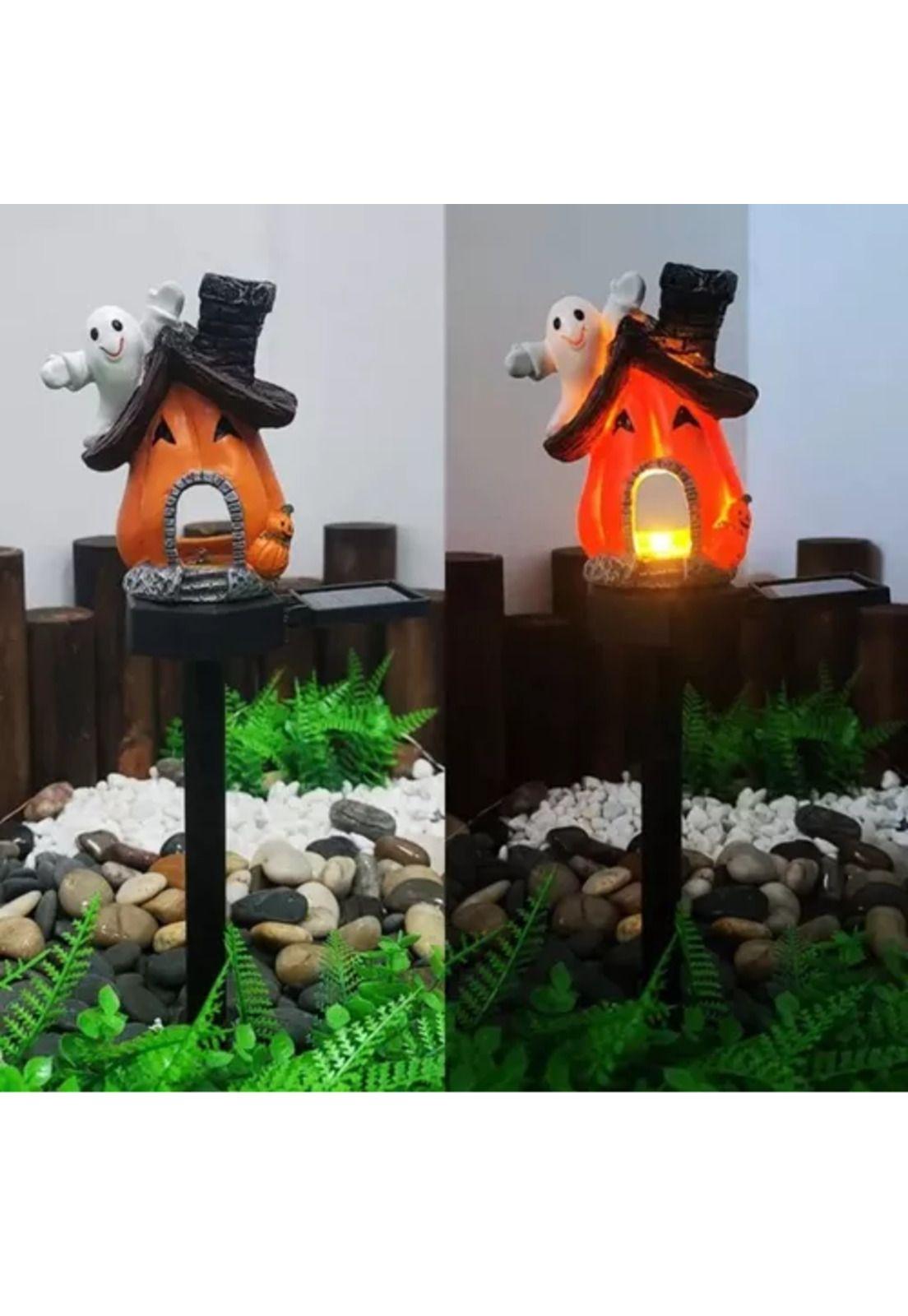 Estaca solar de Halloween, calabaza con fantasma y luz de jardín-1
