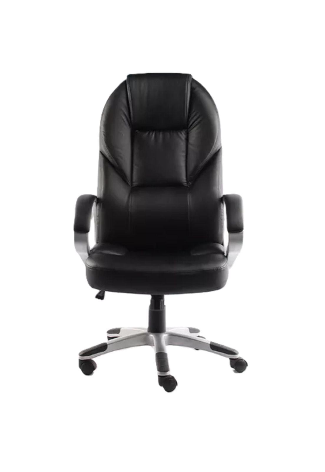 Silla de escritorio ejecutiva ergonómica con tapizado de cuero negro-2