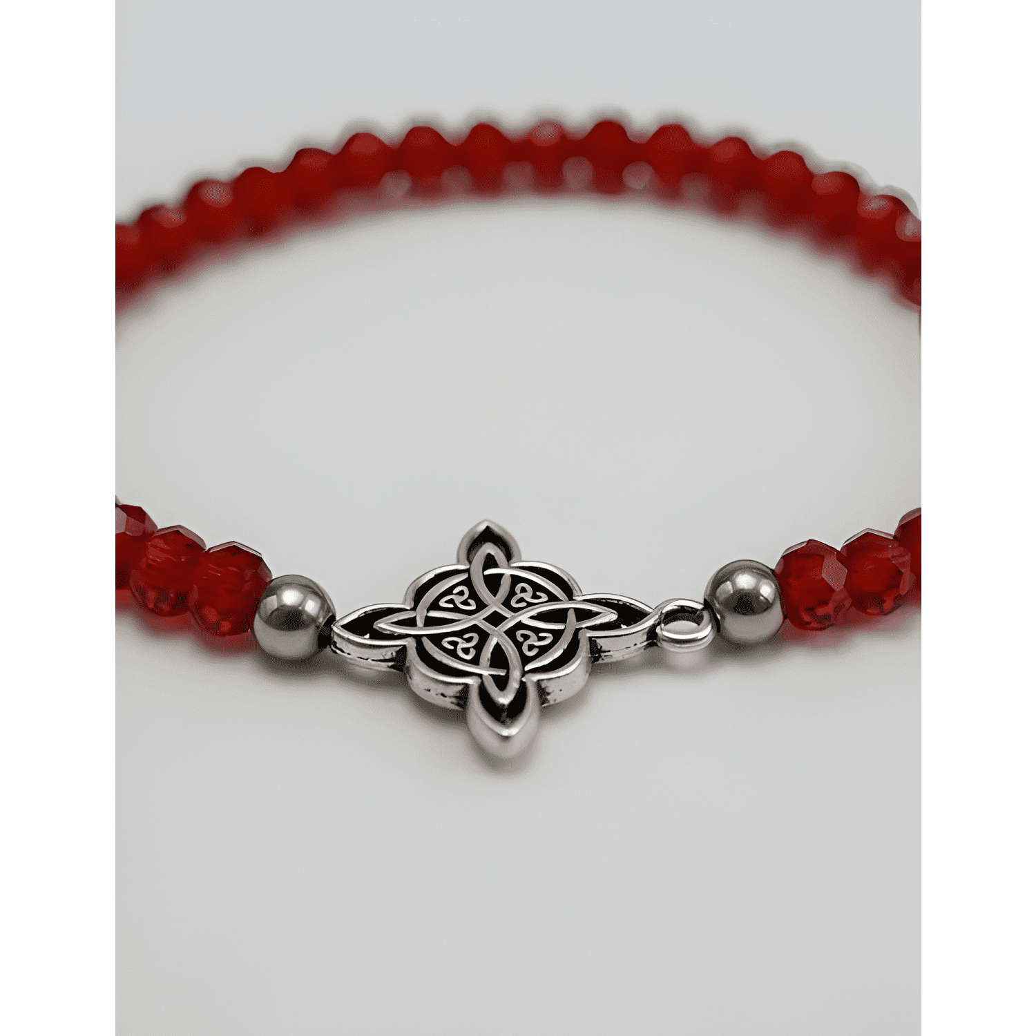 Pulsera piedras rojas amuleto nudo de bruja elástico #2-0