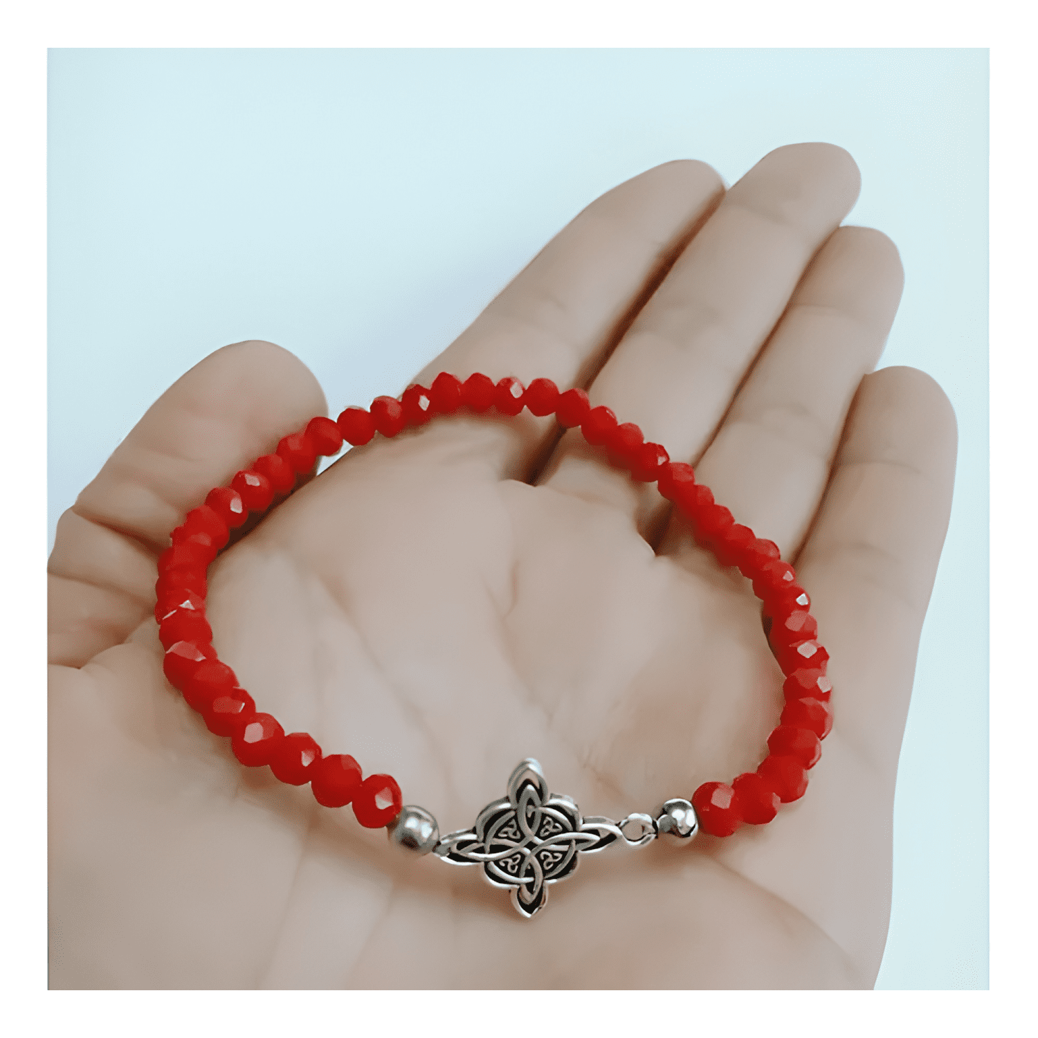 Pulsera piedras rojas amuleto nudo de bruja elástico #2-3