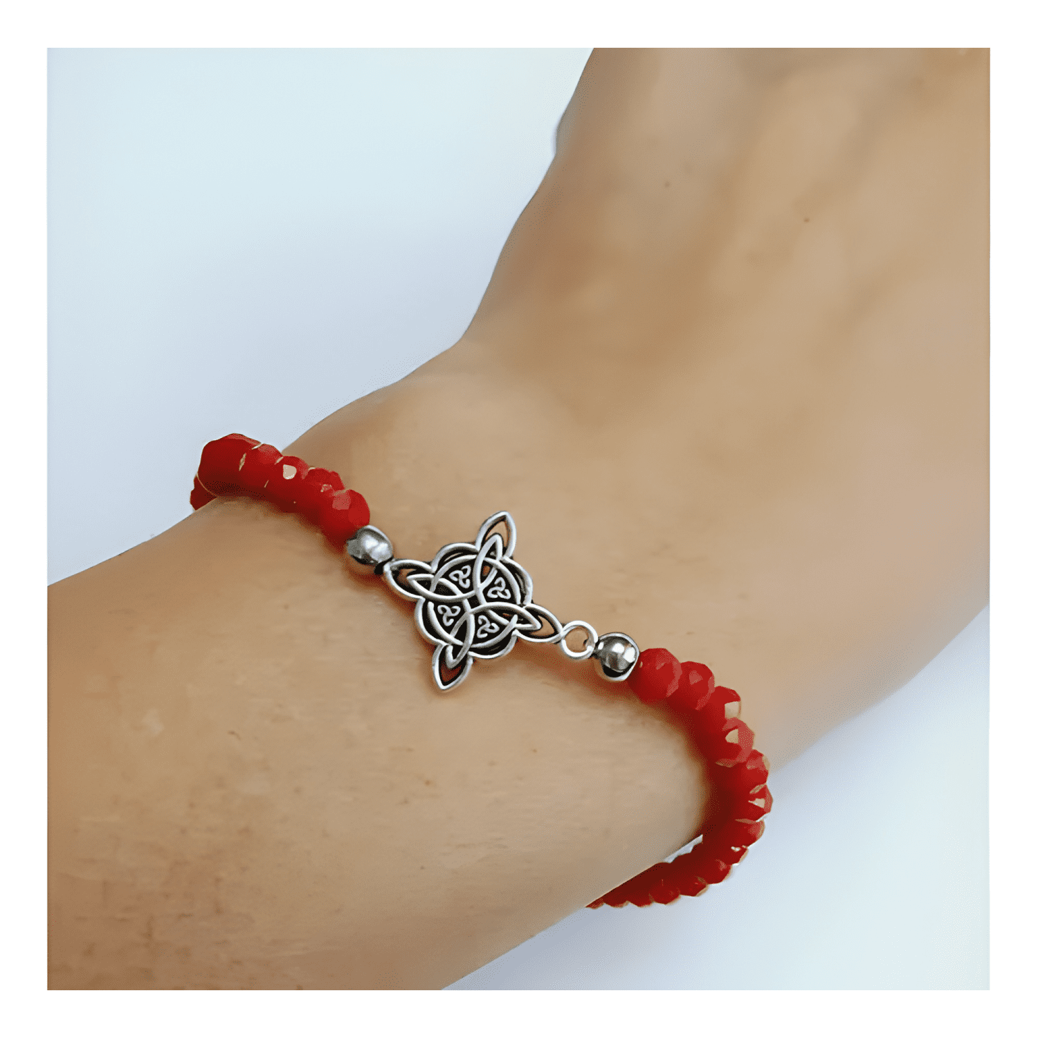 Pulsera piedras rojas amuleto nudo de bruja elástico #2-4