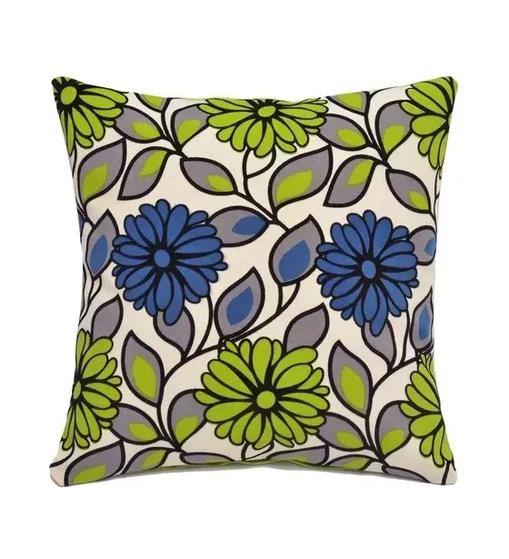 Pack de 6 Fundas de Cojín con Diseños y Colores 43x43 cm Verde con Azul Flor-0