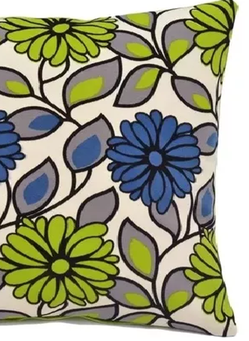 Pack de 6 Fundas de Cojín con Diseños y Colores 43x43 cm Verde con Azul Flor-1