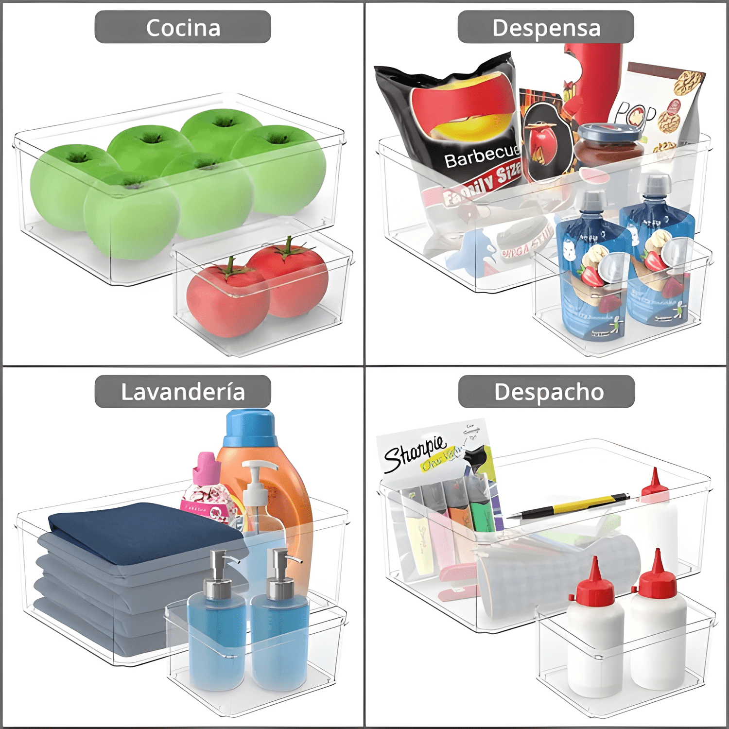 Organizador refrigerador set 4 contenedores con tapa-4