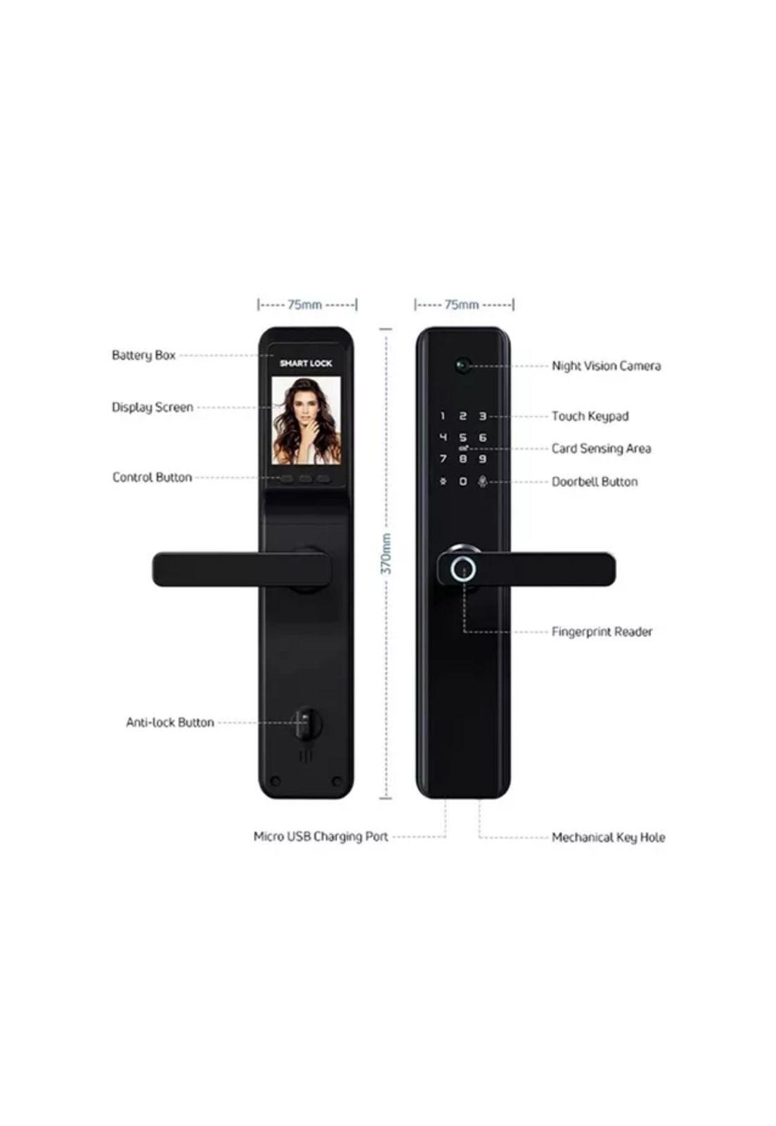 Cerradura Inteligente Tuya Wifi Con Huella Digital y Cámara Negra-3