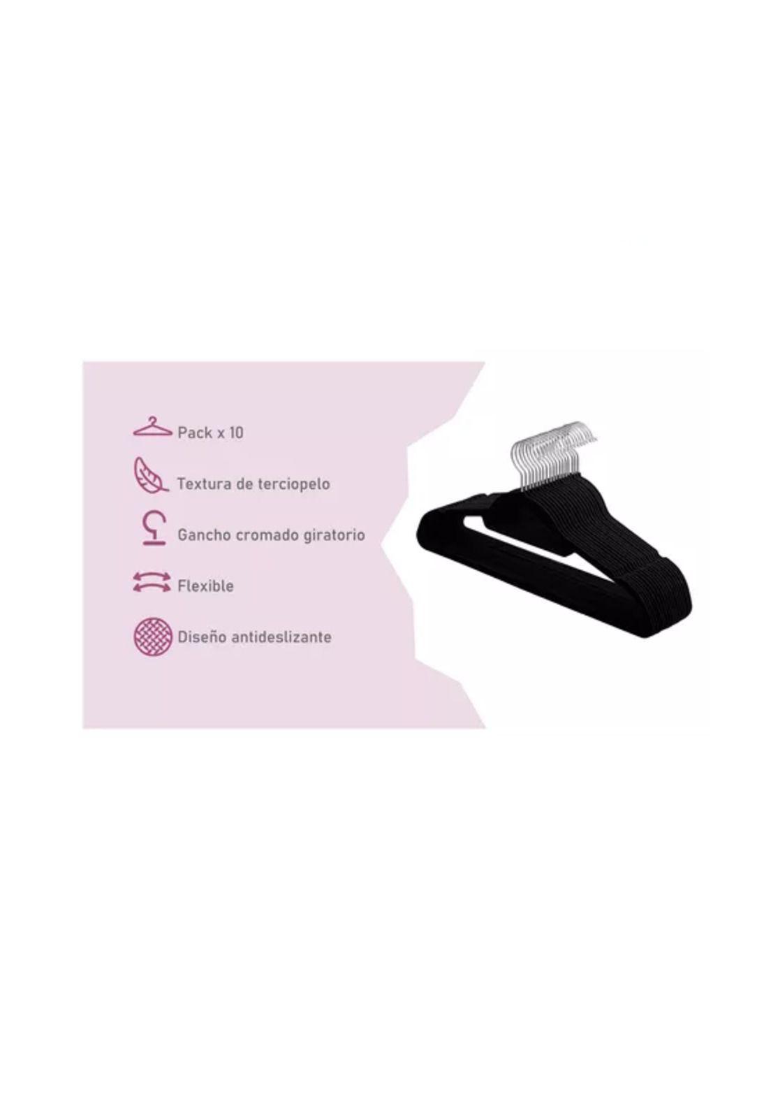 Pack de 10 perchas terciopelo antideslizantes color negro-5