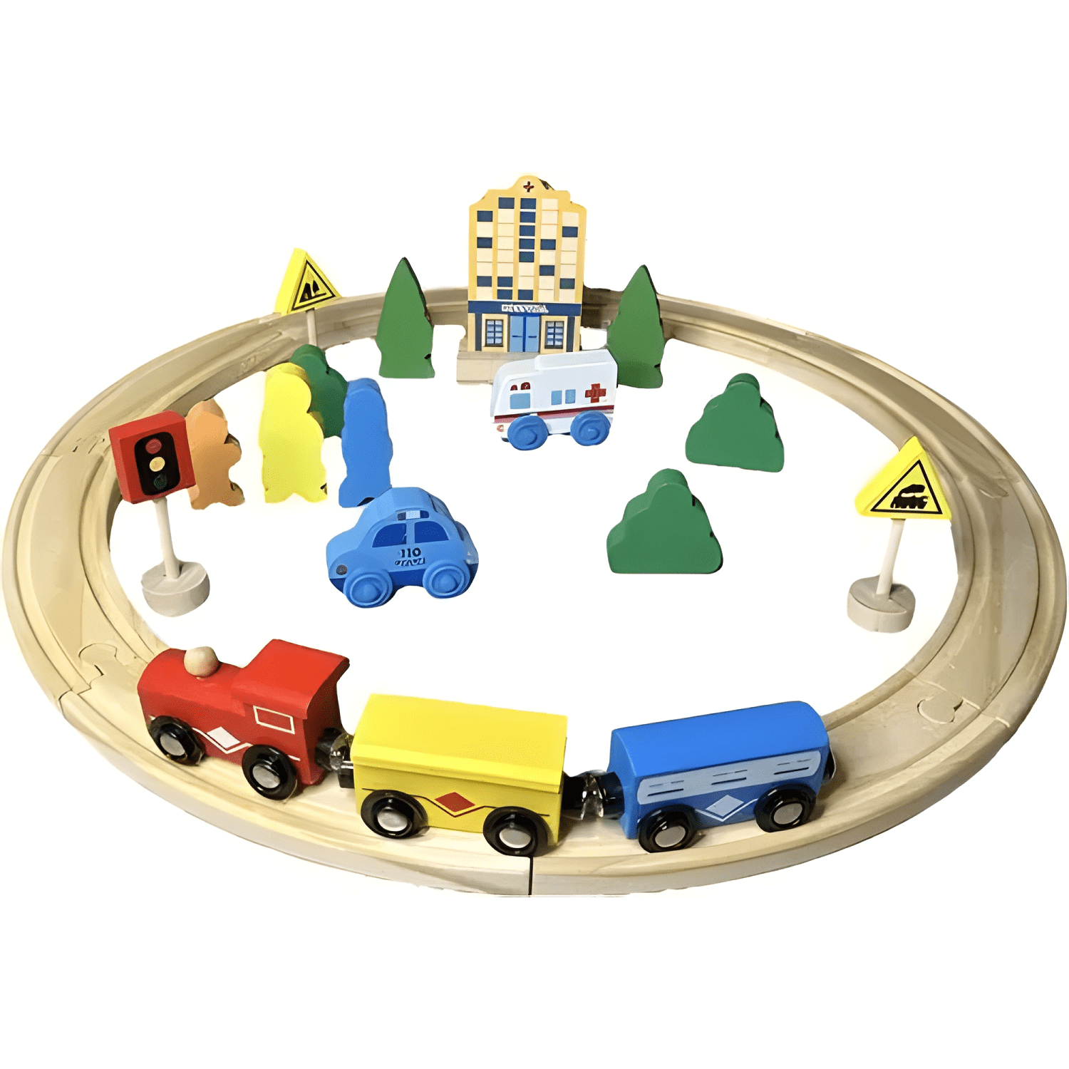 Pista de autos y tren de madera juego didáctico para niños-0