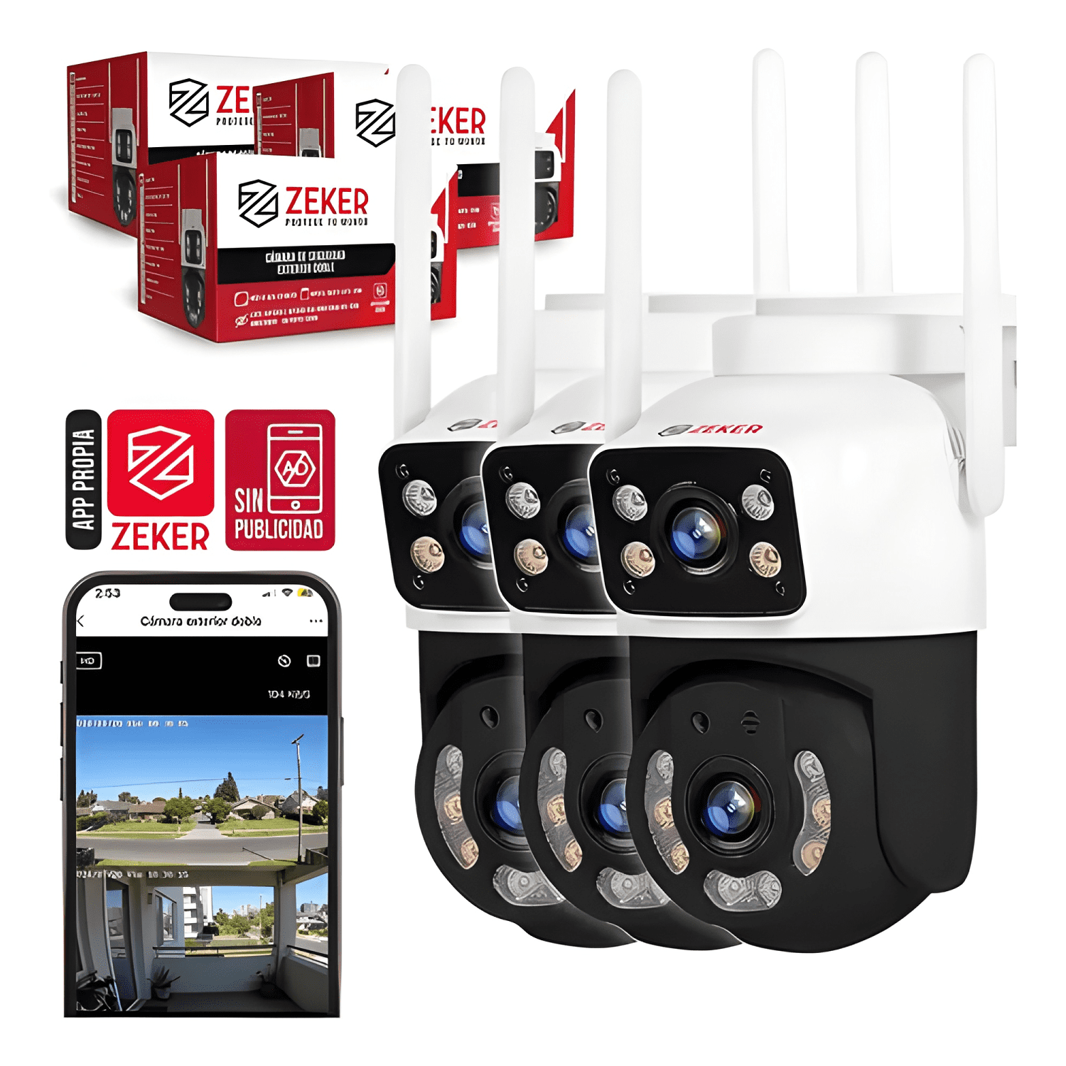 Pack X3 Cámara de Seguridad 2.4g Zeker Doble 4mp Ultra-0