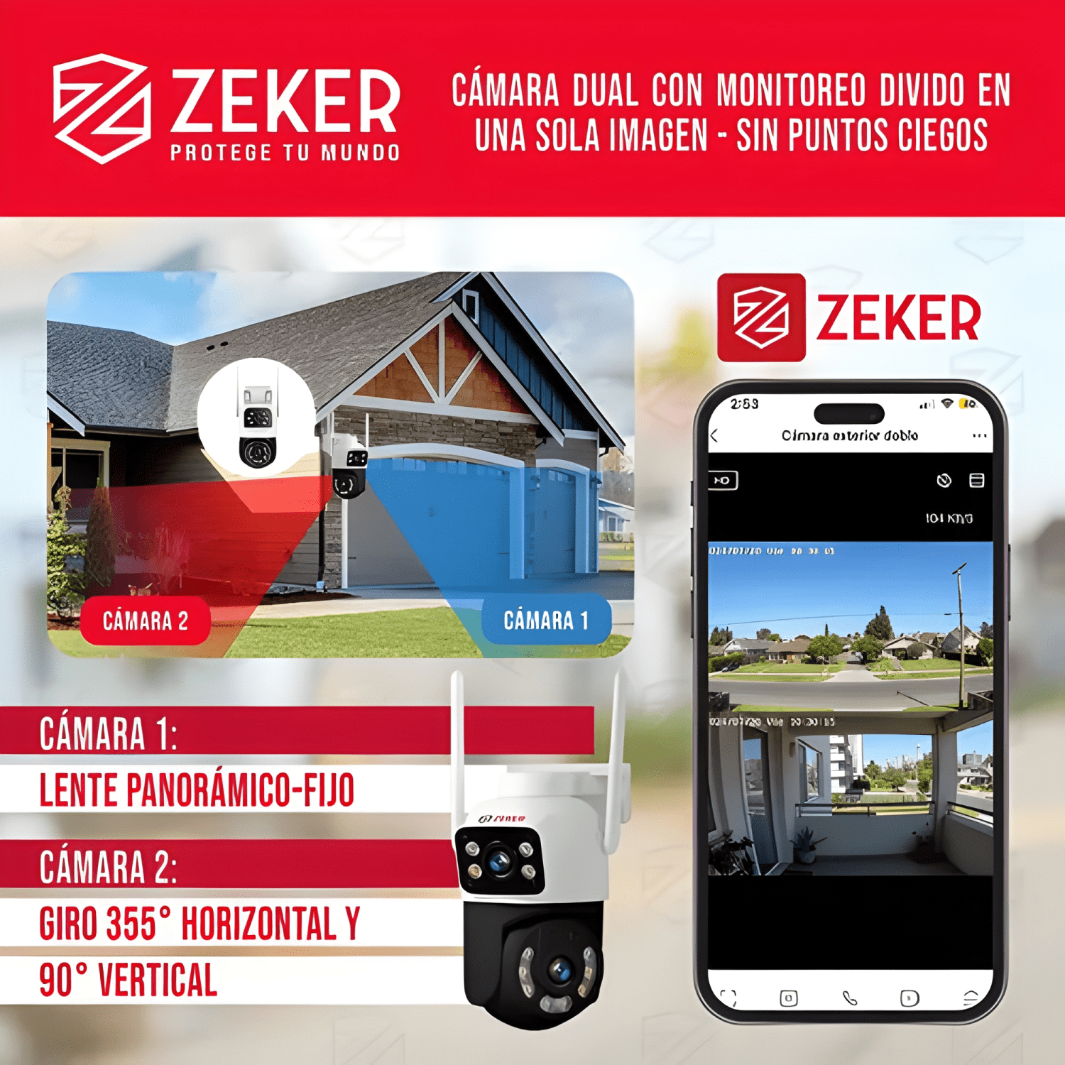 Pack X3 Cámara de Seguridad 2.4g Zeker Doble 4mp Ultra-2