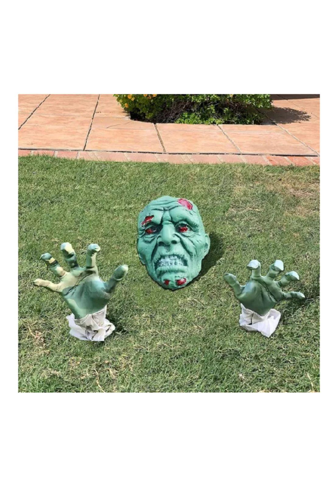 Máscaras de terror para disfraz de Halloween, calavera con manos verdes-1