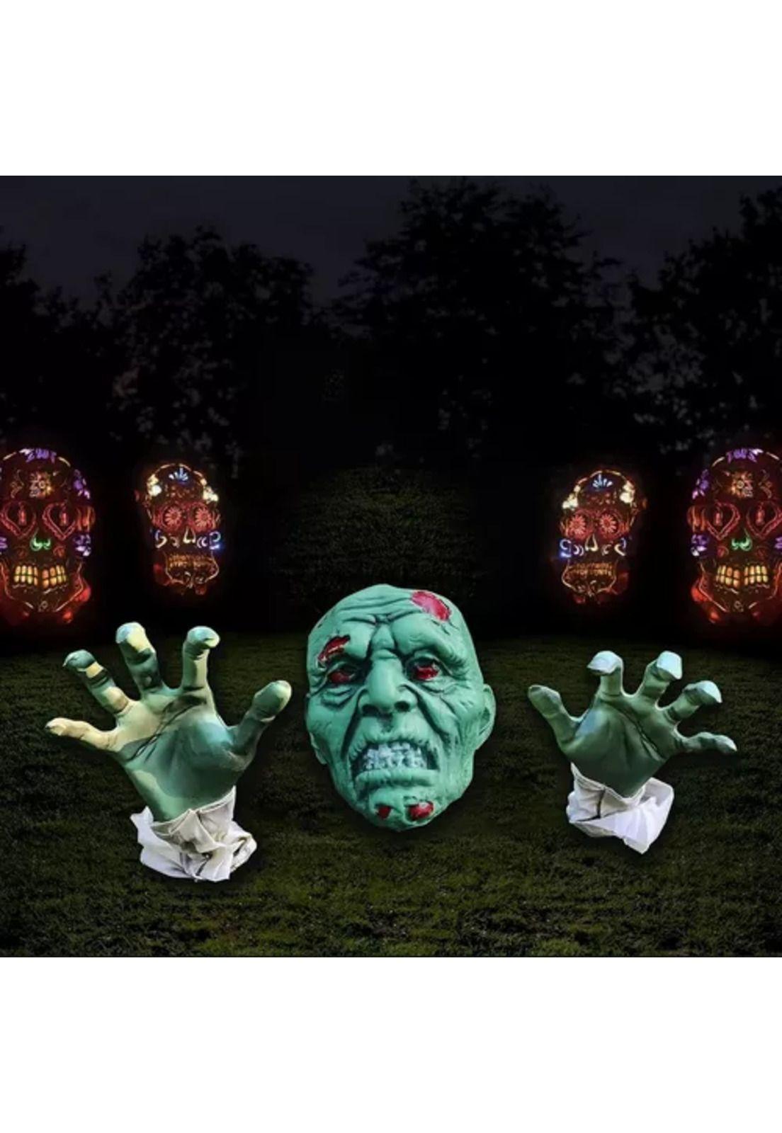 Máscaras de terror para disfraz de Halloween, calavera con manos verdes-2