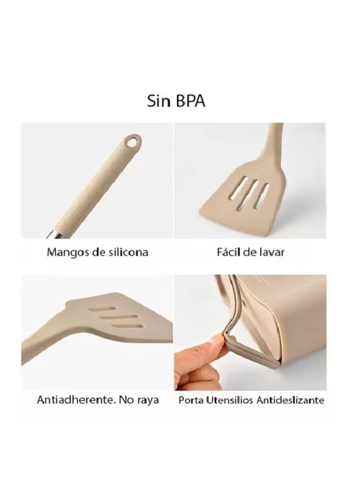 Set de 13 utensilios de cocina de acero inoxidable y silicona-2