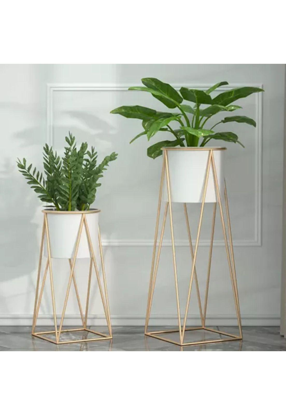 Porta Macetero Pedestal Blanco y Dorado para Plantas-3