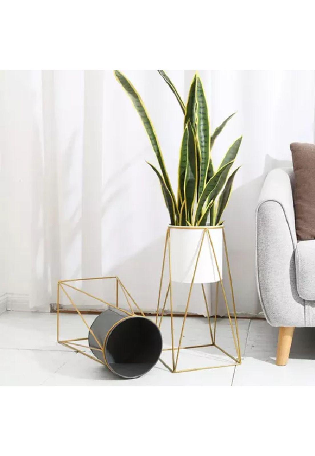 Porta Macetero Pedestal Blanco y Dorado para Plantas-4