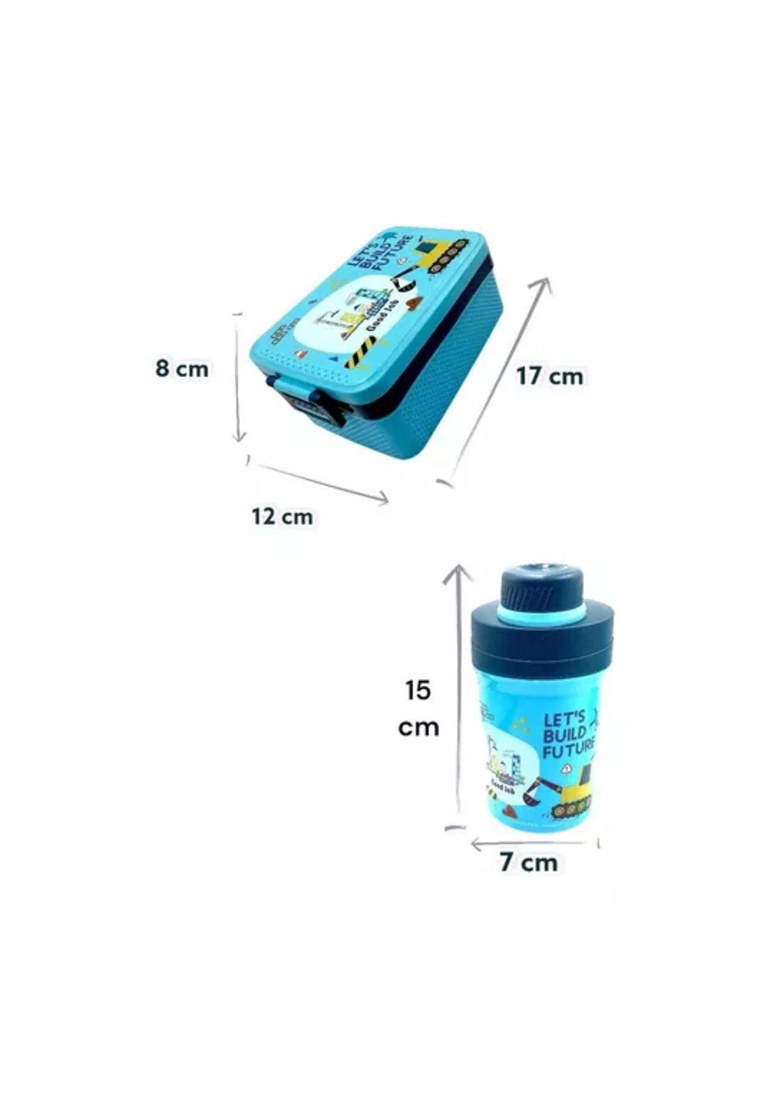 Set de lonchera, fiambrera y botella para niños, diseño infantil, color celeste-2