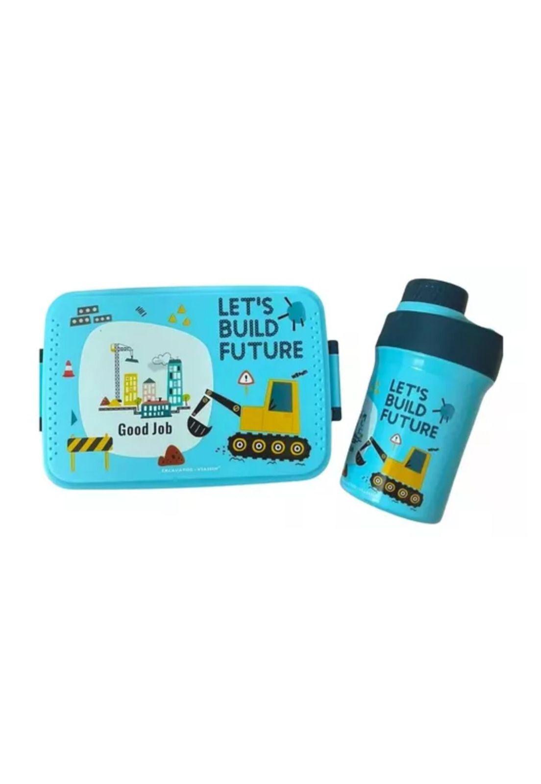 Set de lonchera, fiambrera y botella para niños, diseño infantil, color celeste-4
