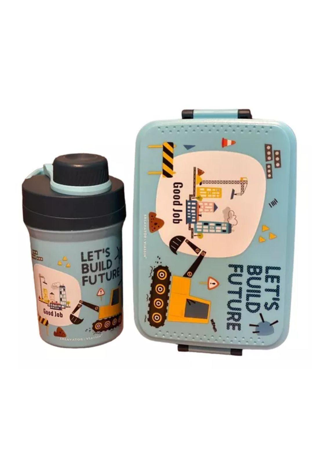 Set de lonchera, fiambrera y botella para niños, diseño infantil, color celeste-7