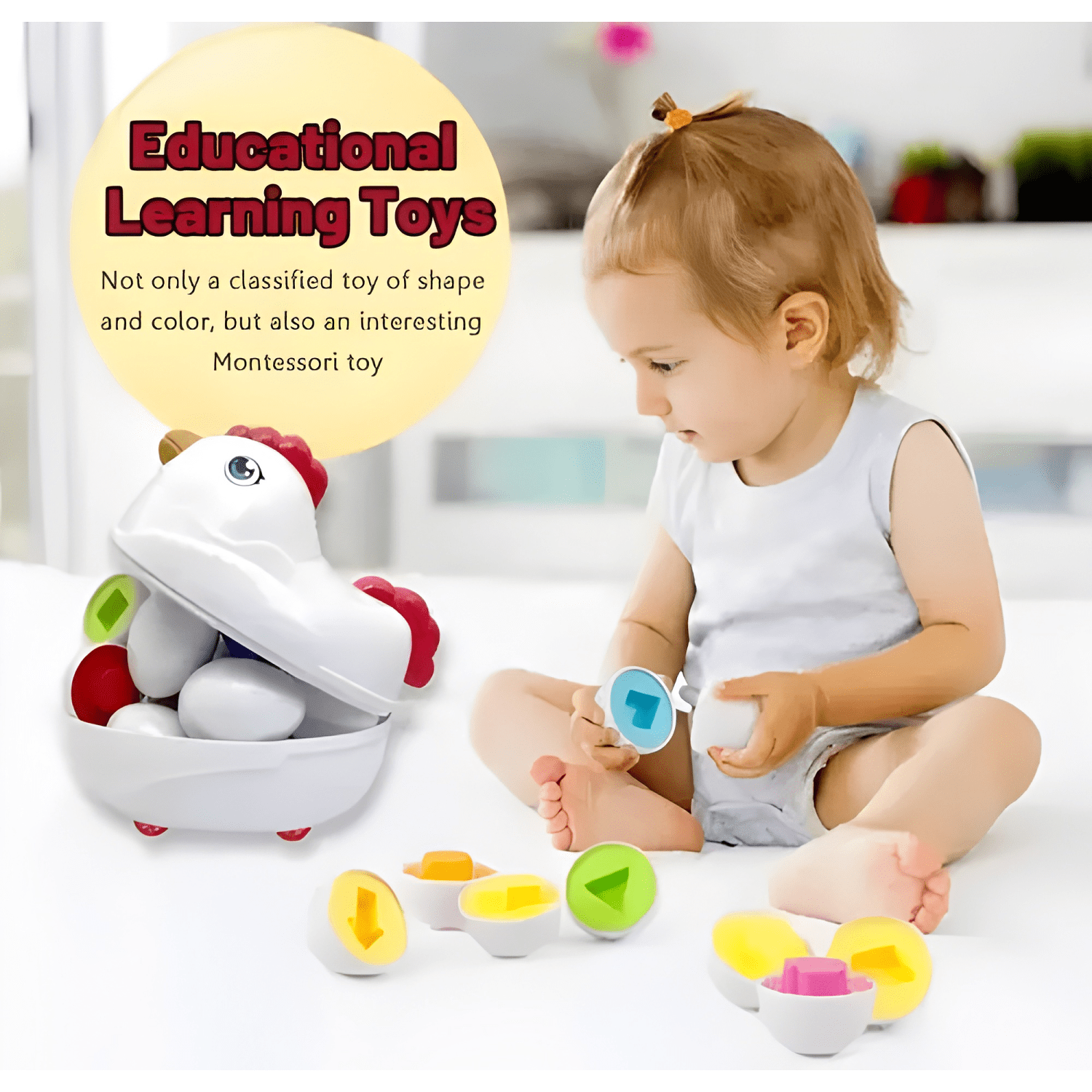 Juego de encaje gallina + huevos para bebe niños aprendizaje-2