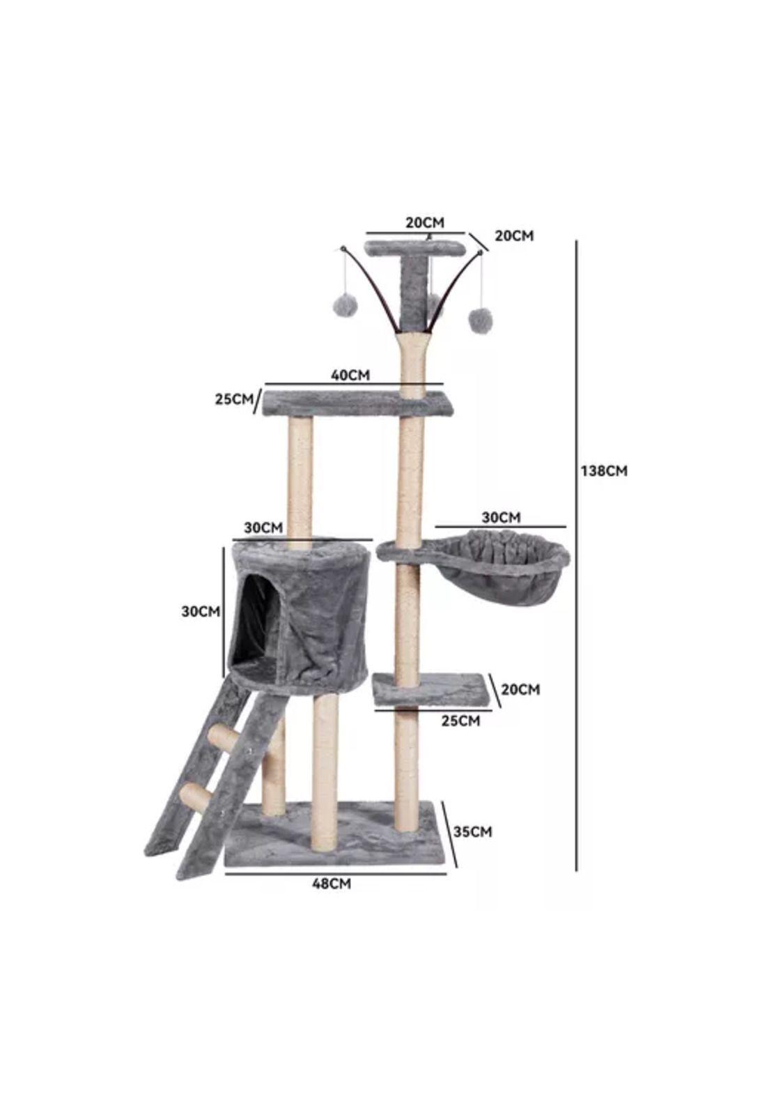 Torre rascador yute arbol gatos pompones escalera gris color-2