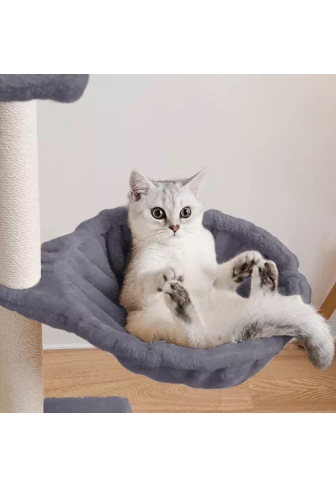 Torre rascador yute arbol gatos pompones escalera gris color-3