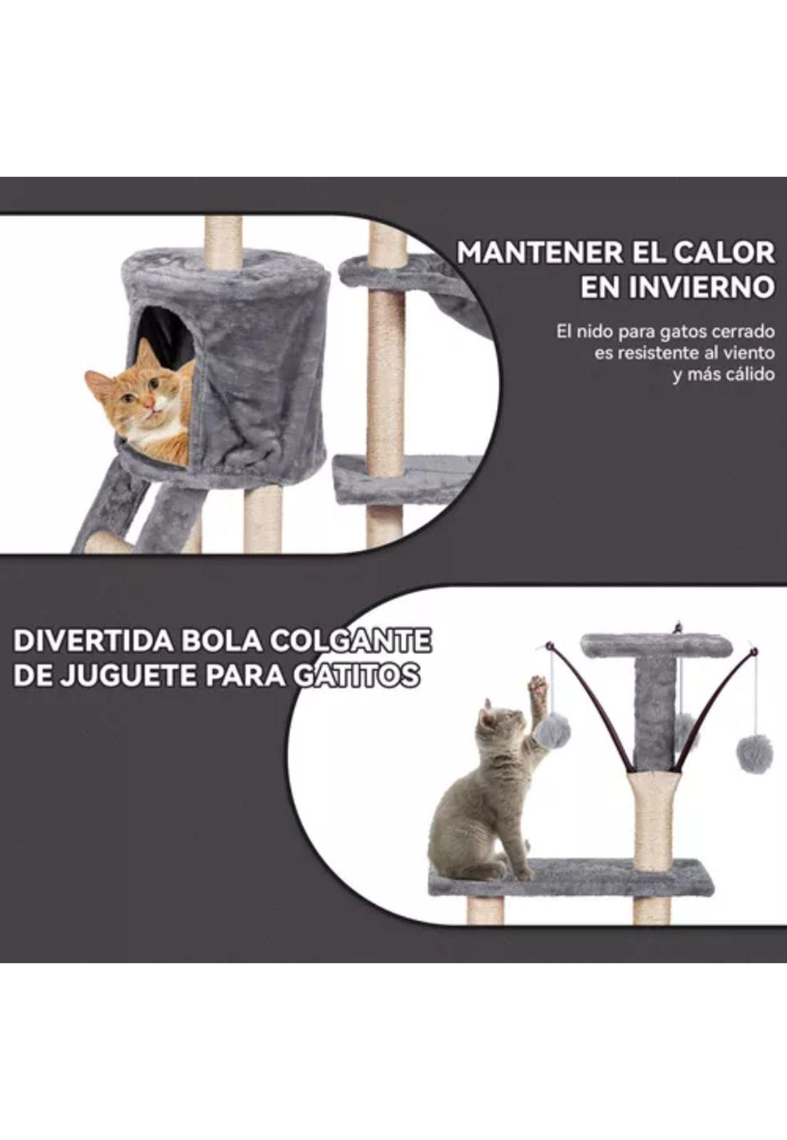 Torre rascador yute arbol gatos pompones escalera gris color-5