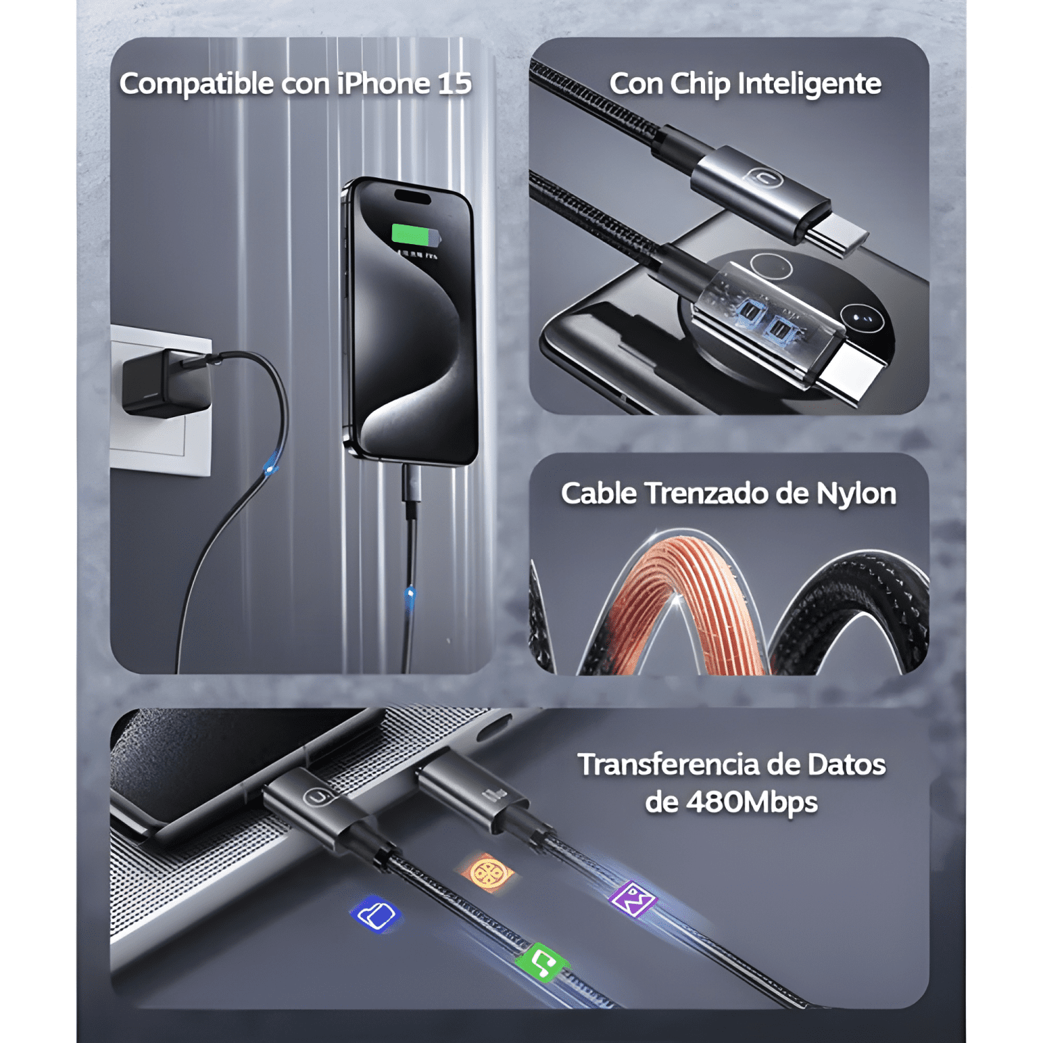 Cable USB tipo c a USB c 60w corto 25cm para iphone Negro-1