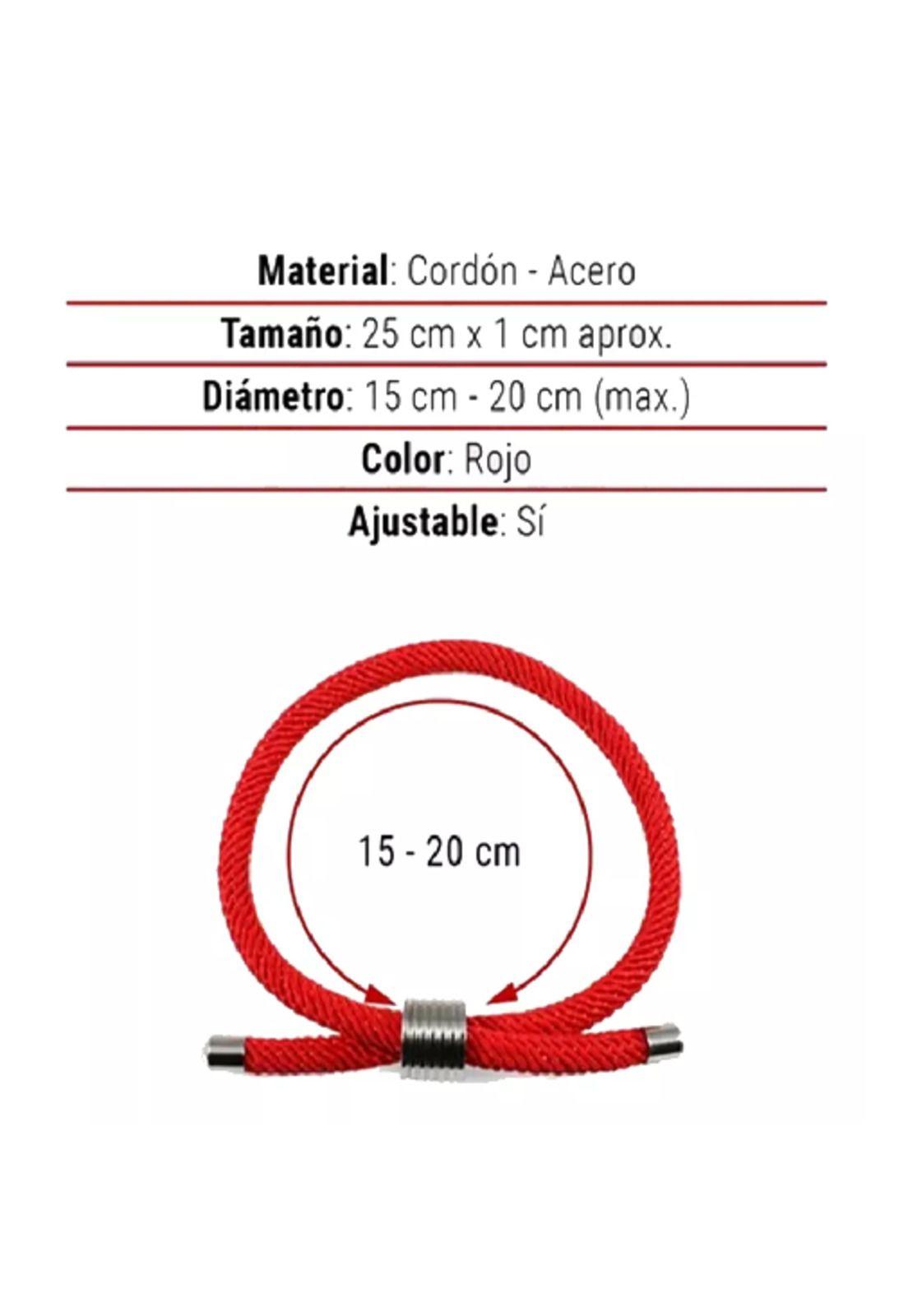 Pulsera de cordón con acero ajustable, buenas energías rojo-2