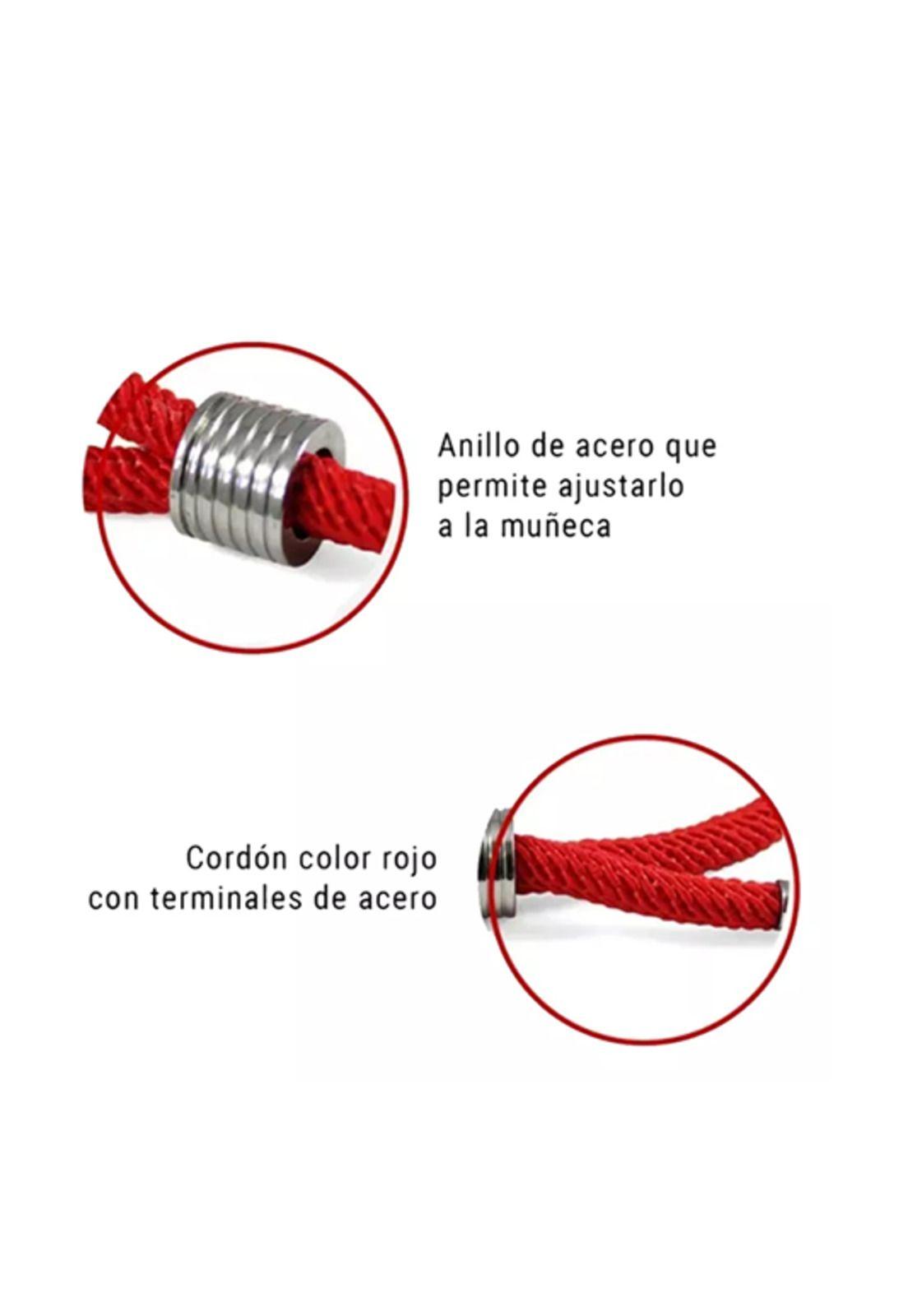 Pulsera de cordón con acero ajustable, buenas energías rojo-3