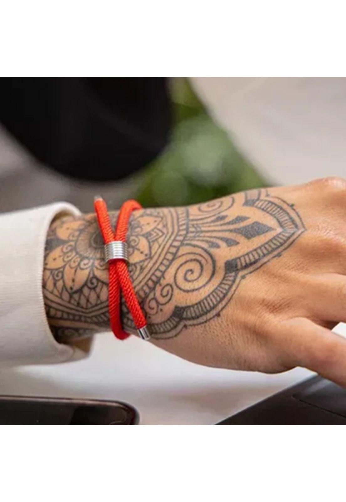 Pulsera de cordón con acero ajustable, buenas energías rojo-4