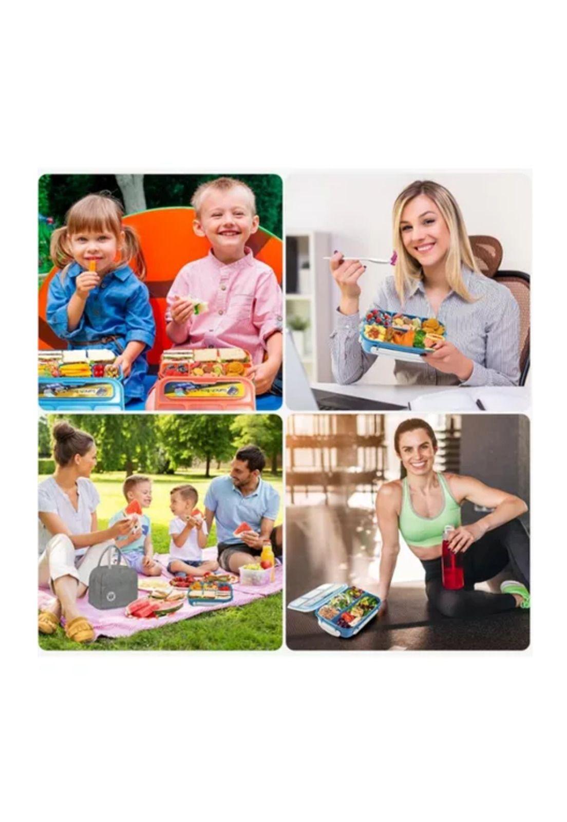 Set lonchera térmica y fiambrera para niños y adultos color azul-6