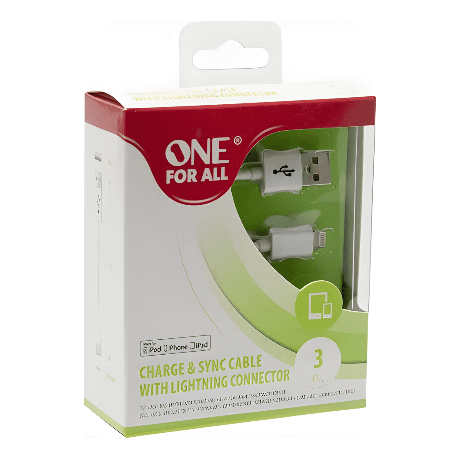 Cable lightning USB 3m one for all compatible iphone Blanco-2