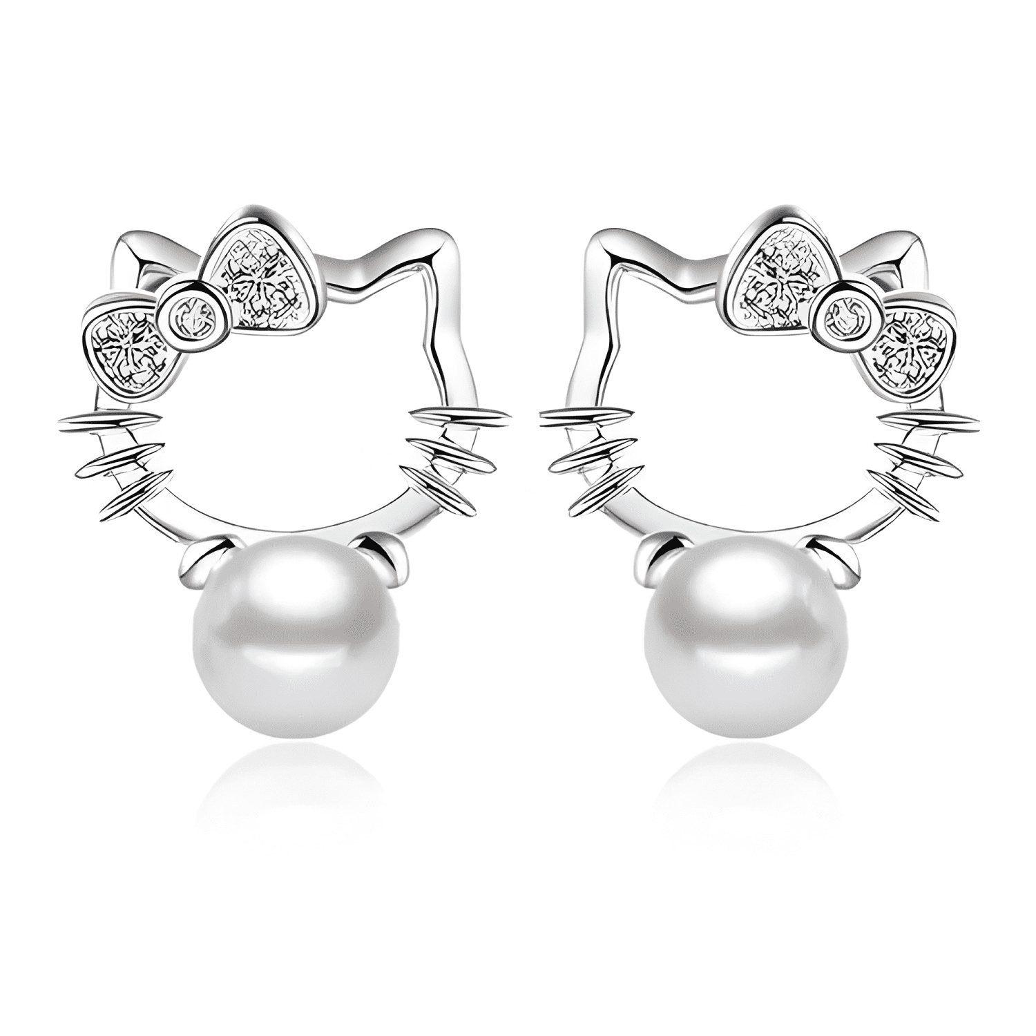 Aros Aritos Hello Kitty Ley Plata 925 Con Perla Fantasía-0