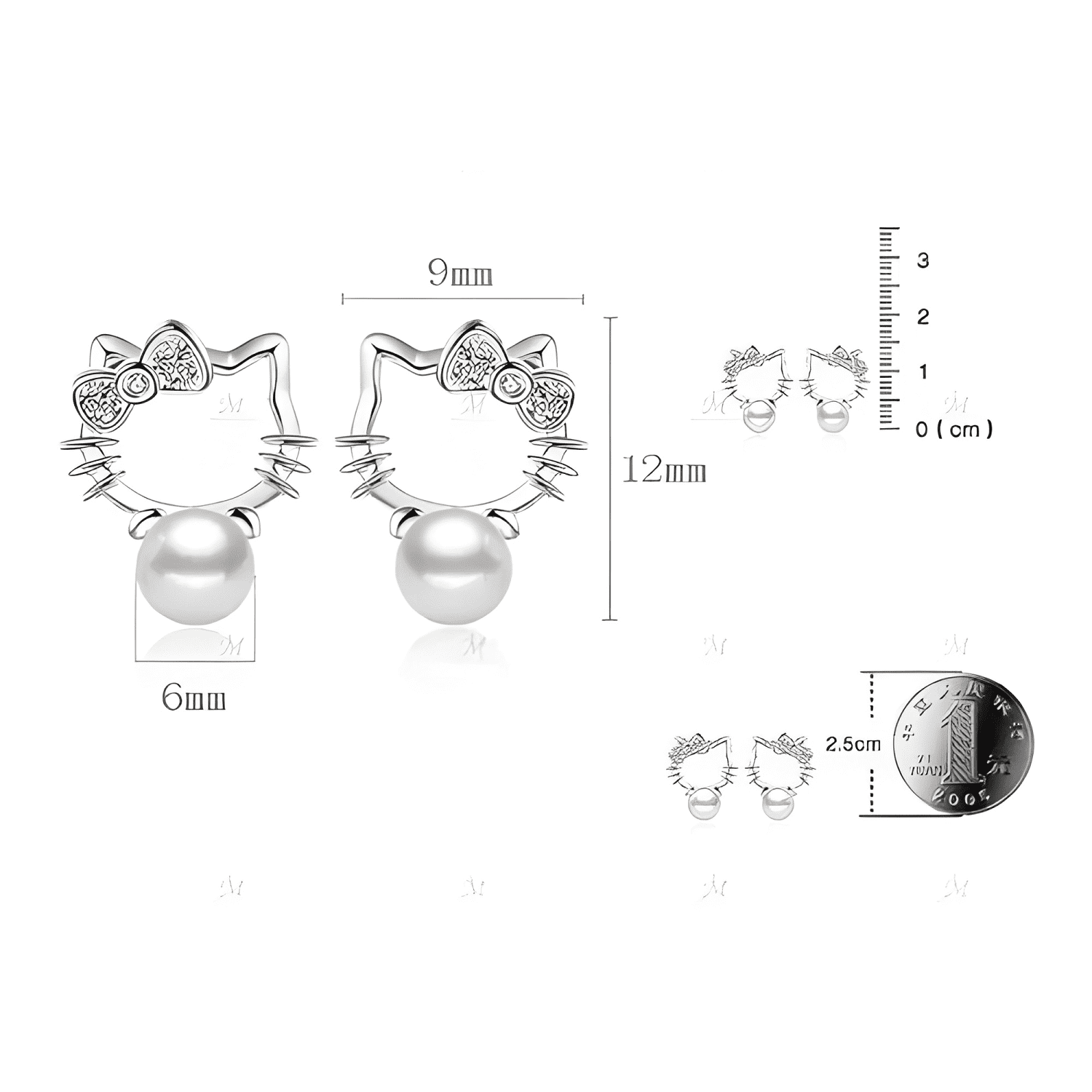 Aros Aritos Hello Kitty Ley Plata 925 Con Perla Fantasía-3