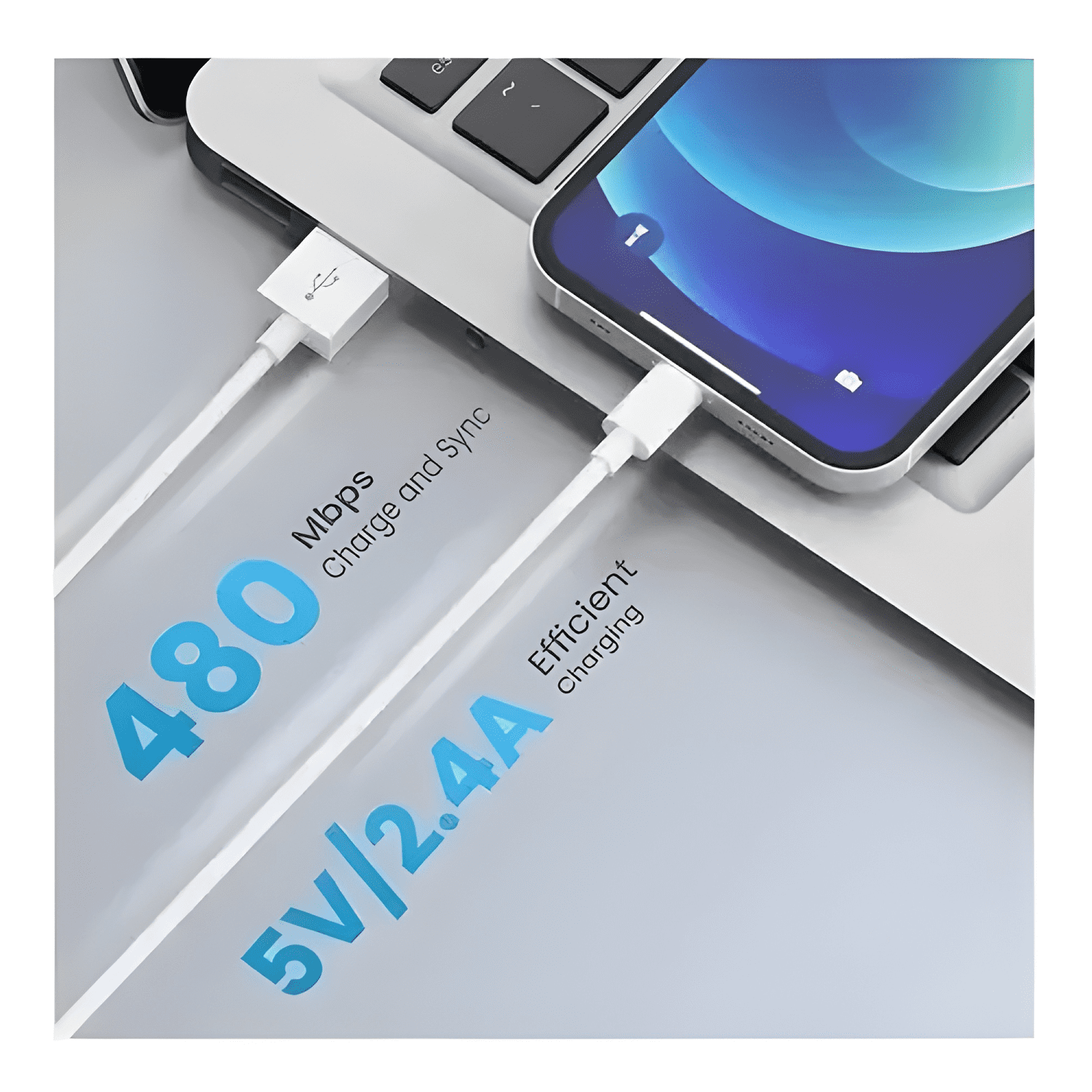 Cable tipo USB-C a lightning carga rápida móvil 2m Blanco-3