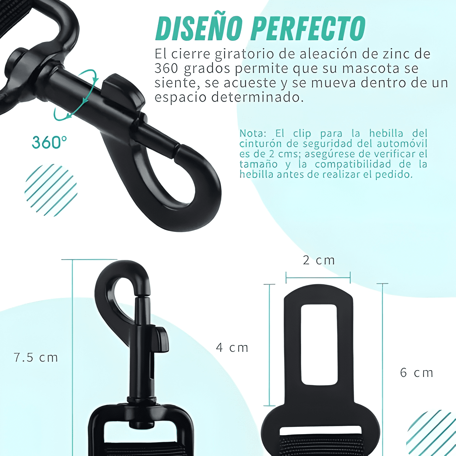 Pack 2 correa seguridad auto perro gato mascota resorte bowl-2
