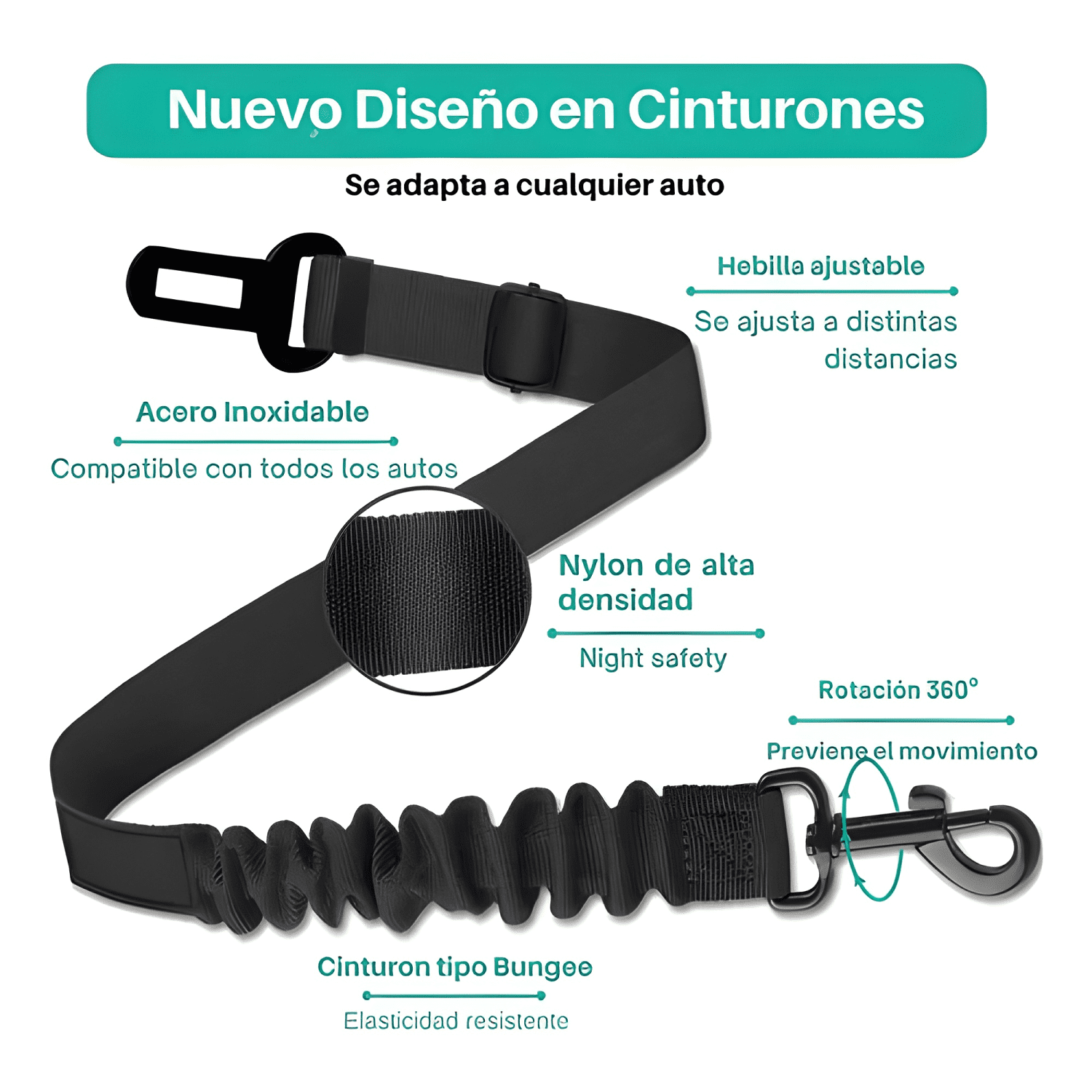 Pack 2 correa seguridad auto perro gato mascota resorte bowl-3