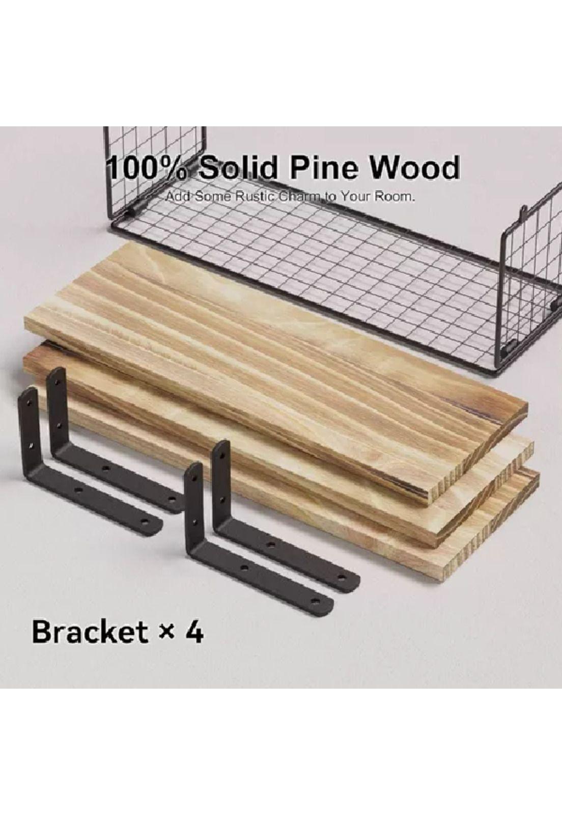 Repisas Flotantes de Madera Modernas X3 con Reja 100% Pino Café Claro-2