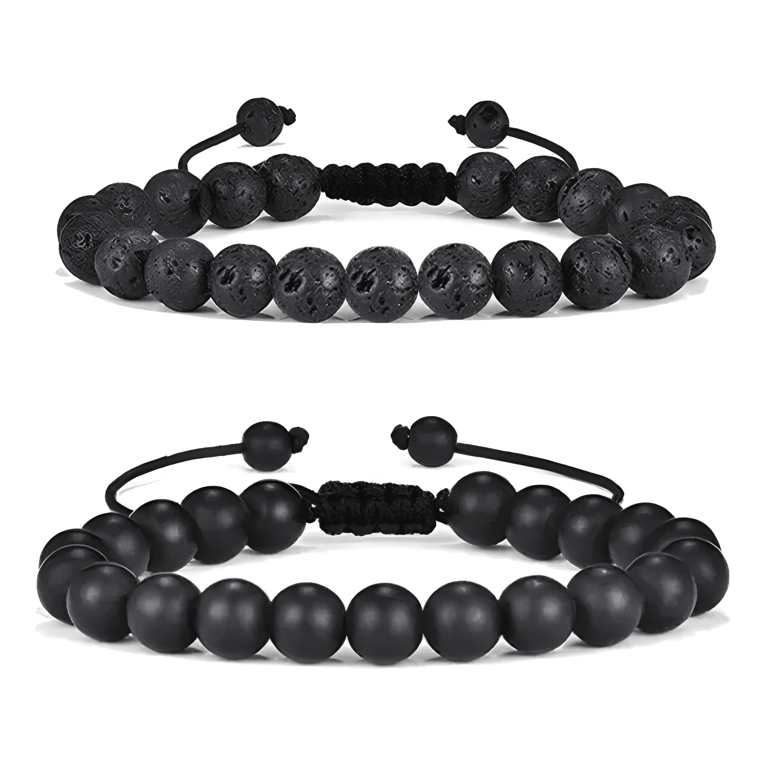 Pulsera de ágata pulsera de piedra de lava, 2 piezas Negra-0